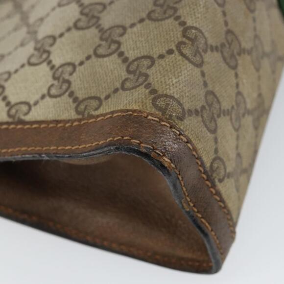 GUCCI GG Supreme Web Sherry Line Clutch Bag PVC Leather Beige Auth 146759